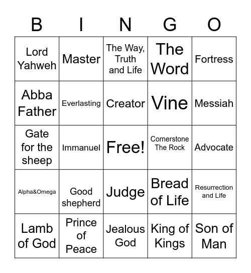 Names of Jesus Bingo Card
