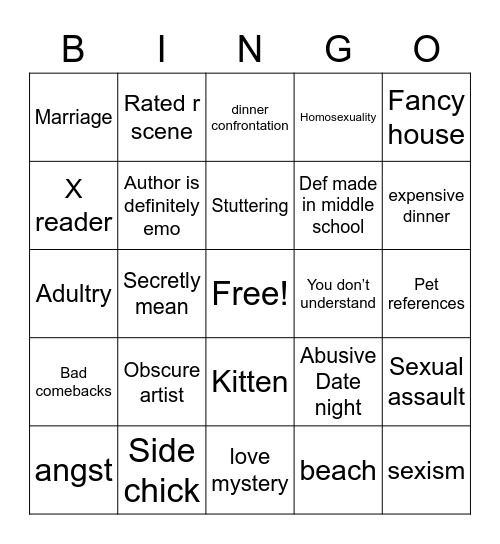 Wattpad bingo Card