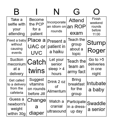 NICU BINGO! Bingo Card