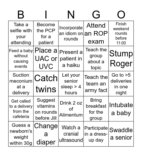 NICU BINGO! Bingo Card