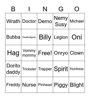 DBD Killer Bingo Card