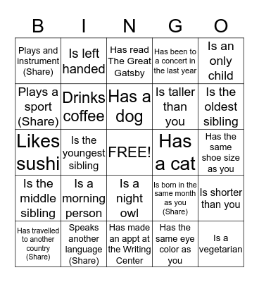 Ice Breaker BINGO Card