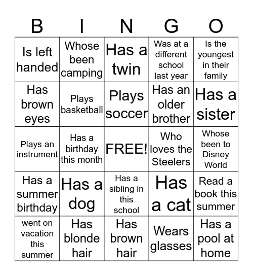 Get To Know You  Bingo Card