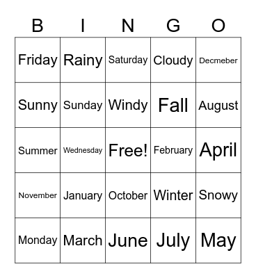 English Club Bingo Card