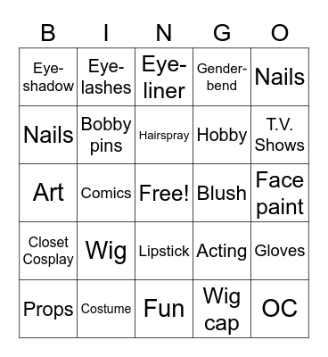 Cosplay Bingo Card