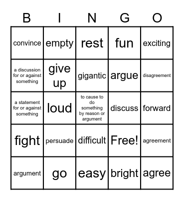 Academic Vocabulary Review Bingo Card