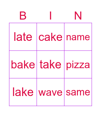 Caterpillar 2 Class Bingo Card
