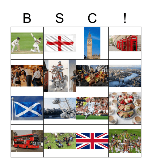 British Bingo Card