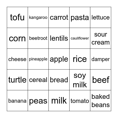 Food Group Bingo Card