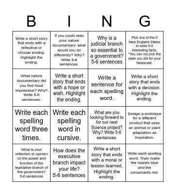 "Bing"- O Academic Starter Bingo Card