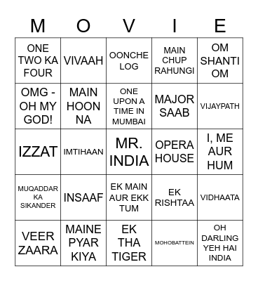 BOLLYWOOD SONGS Bingo Card