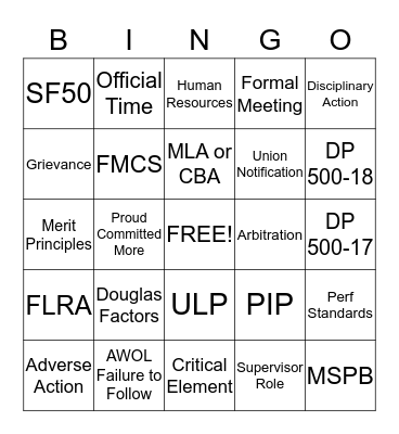 LMER Bingo Card