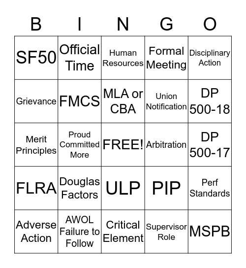 LMER Bingo Card