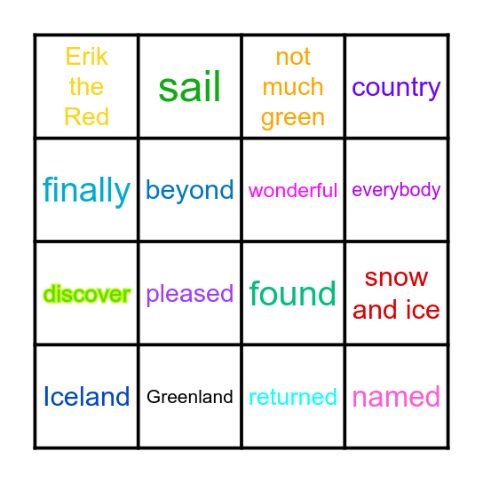 Mid 1 - Greenland Bingo Card