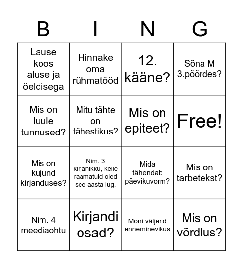 Eesti keel Bingo Card