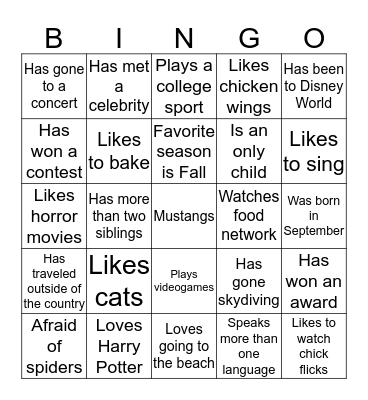 Mustang Bingo  Bingo Card