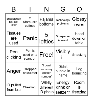 Exam Proctoring BINGO Card