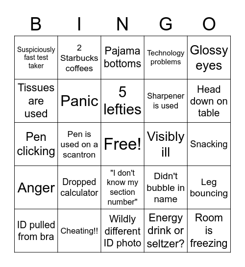 Exam Proctoring BINGO Card