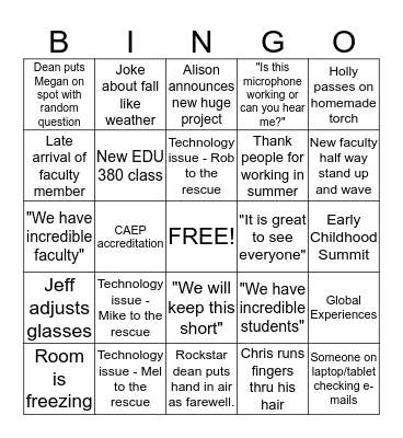 EHS Bingo Card