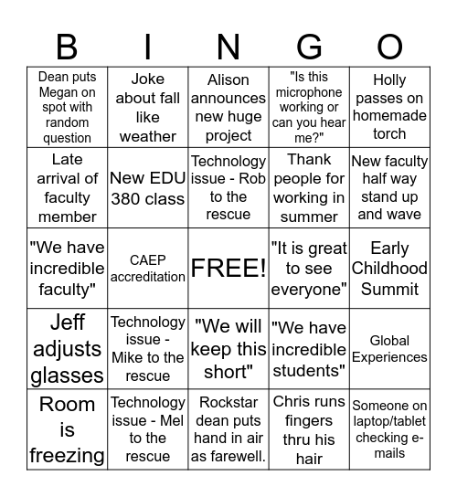 EHS Bingo Card