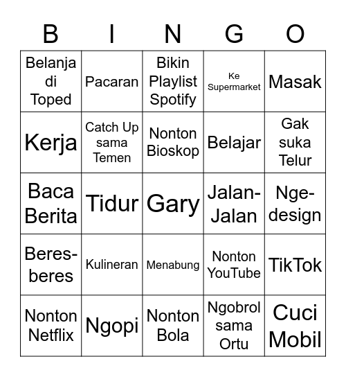 Gary's Bingo Card