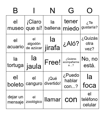 Unidad 7.1 (Avancemos 1) Bingo Card