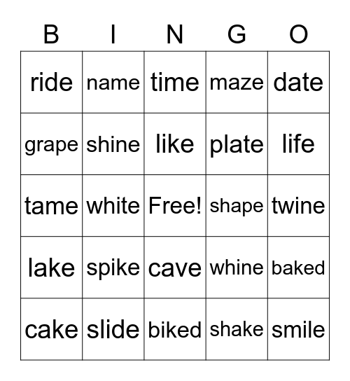 Long A/I Bingo Card