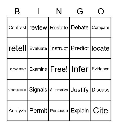 Vocabulary Bingo Card