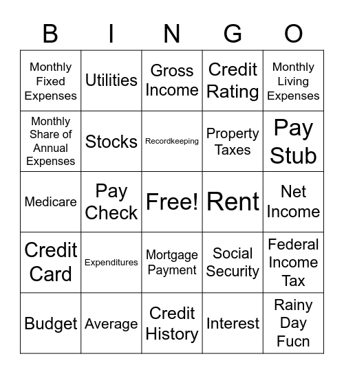 Financial Math Bingo Card