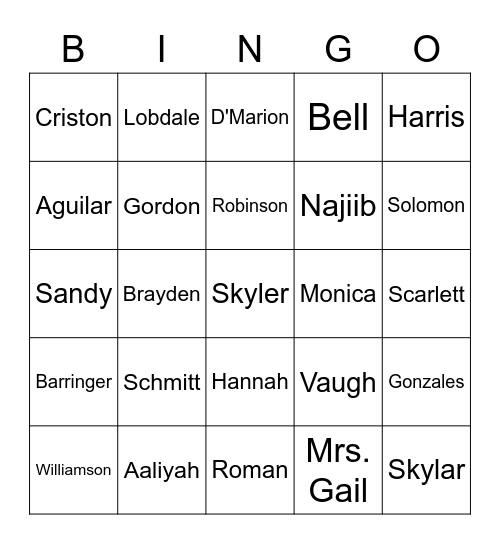 Fin-tastic Firsties Bingo Card