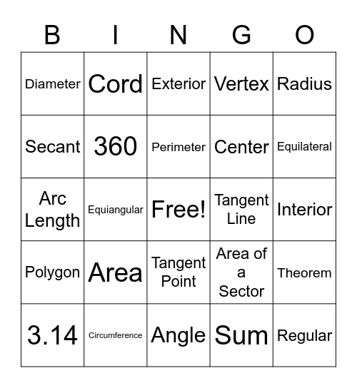 Geometry Bingo Card