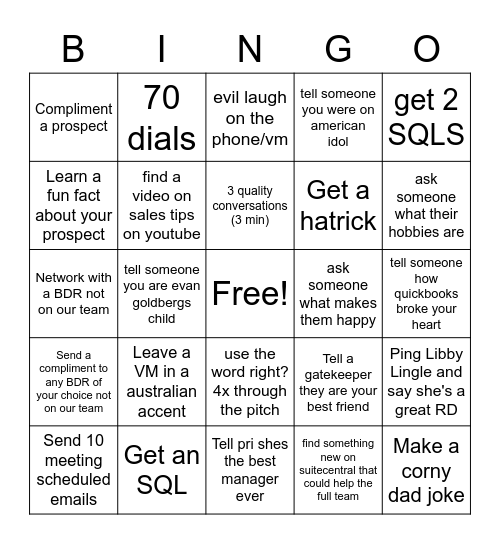 TeamPri BiNGo Card