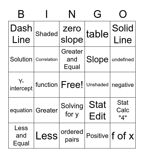 Texas Math Completion Bingo Card