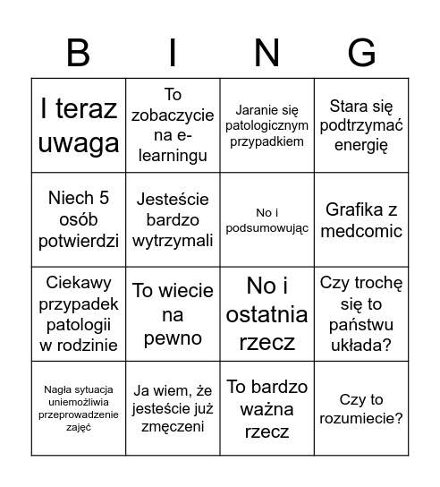 Tomkowe BINGO Card