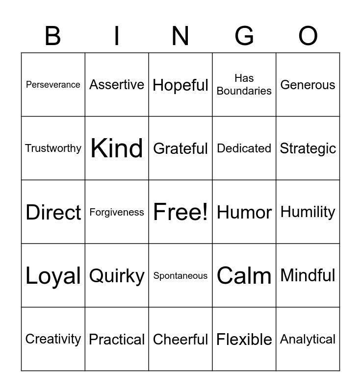 Strengths Bingo Card