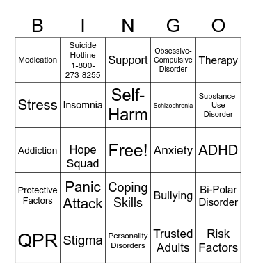 PS Hope Week Bingo Card