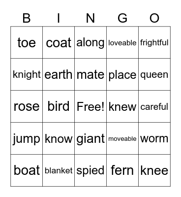 6th grade Bingo Card