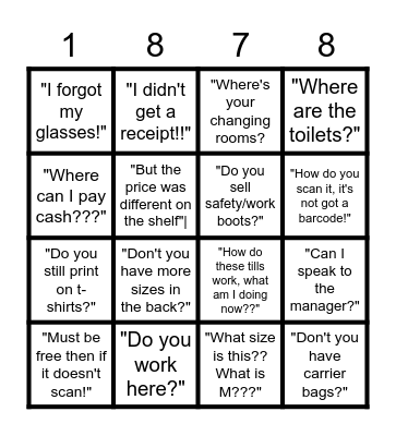 Customer Bingo Palooza Bingo Card