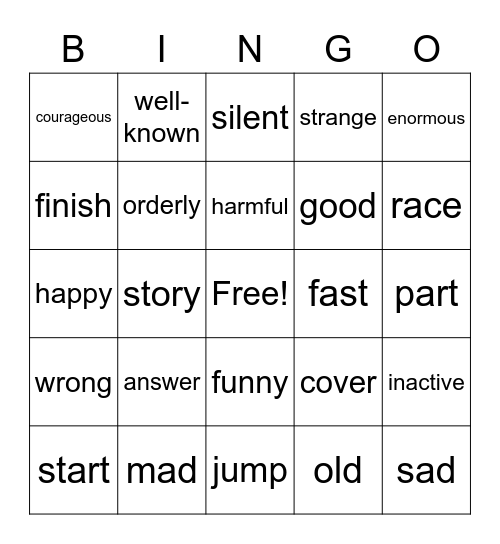 Synonyms Bingo Card