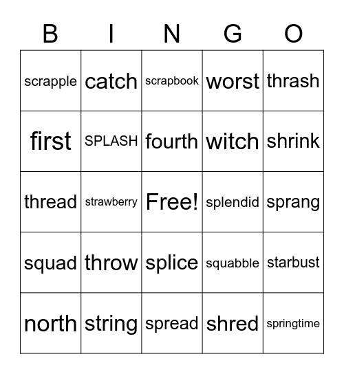 3 letter blends 1R Bingo Card