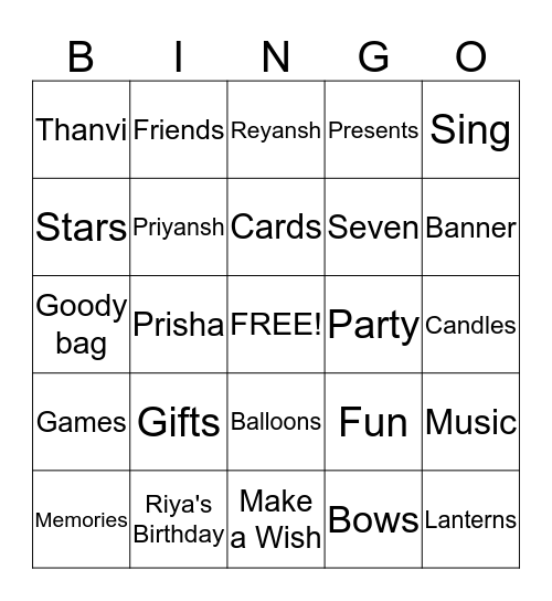 Birthday Bingo Card