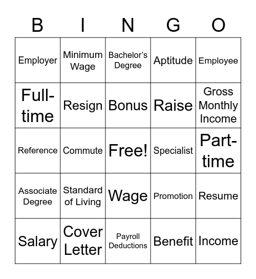 vocab Bingo Card