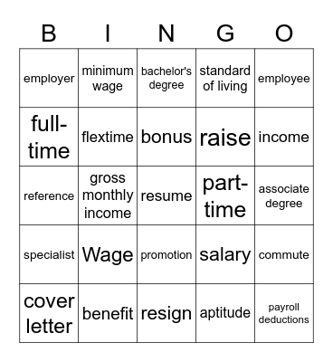 Vocab Bingo Card