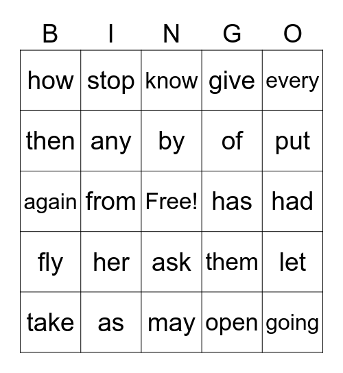 V3 sight words Bingo Card