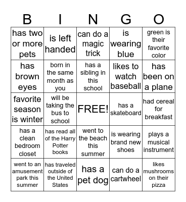 Find someone in our class who.... Bingo Card