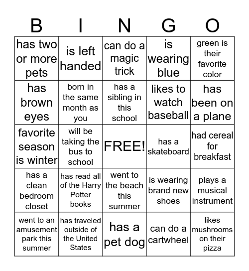 Find someone in our class who.... Bingo Card