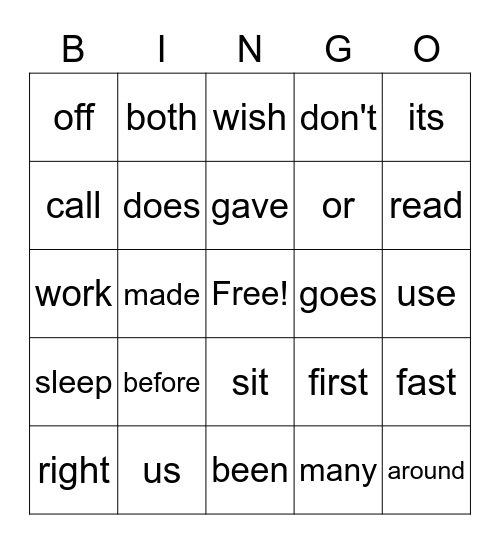 V4 Sight Words Bingo Card