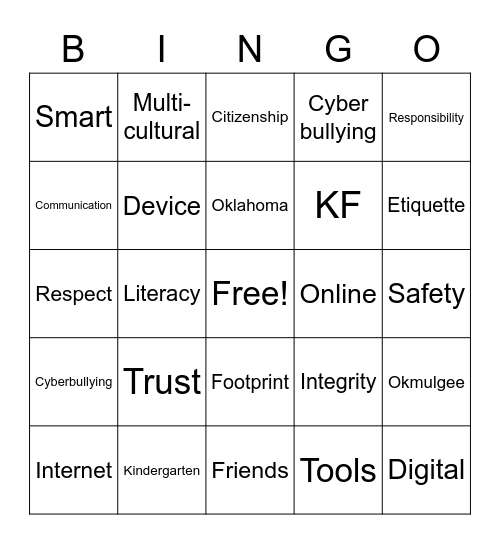 Digital Citizenship Bingo Card
