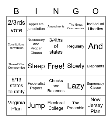 The Constitution Bingo Card