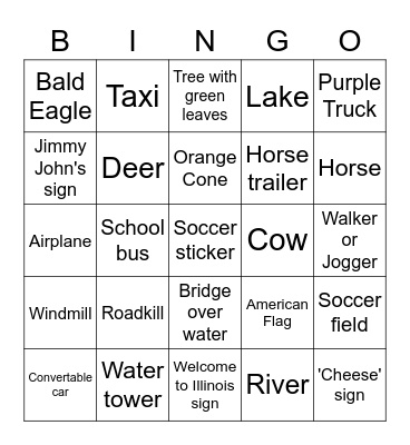 Bus Ride Bingo Card